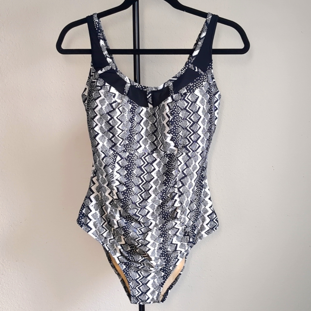 Elomi Lucky Star Swimsuit Black White Plus  Sz 14